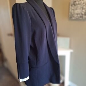 Nice! DKNY Dark Blue Blazer with White Trim Sleeves Sz 16